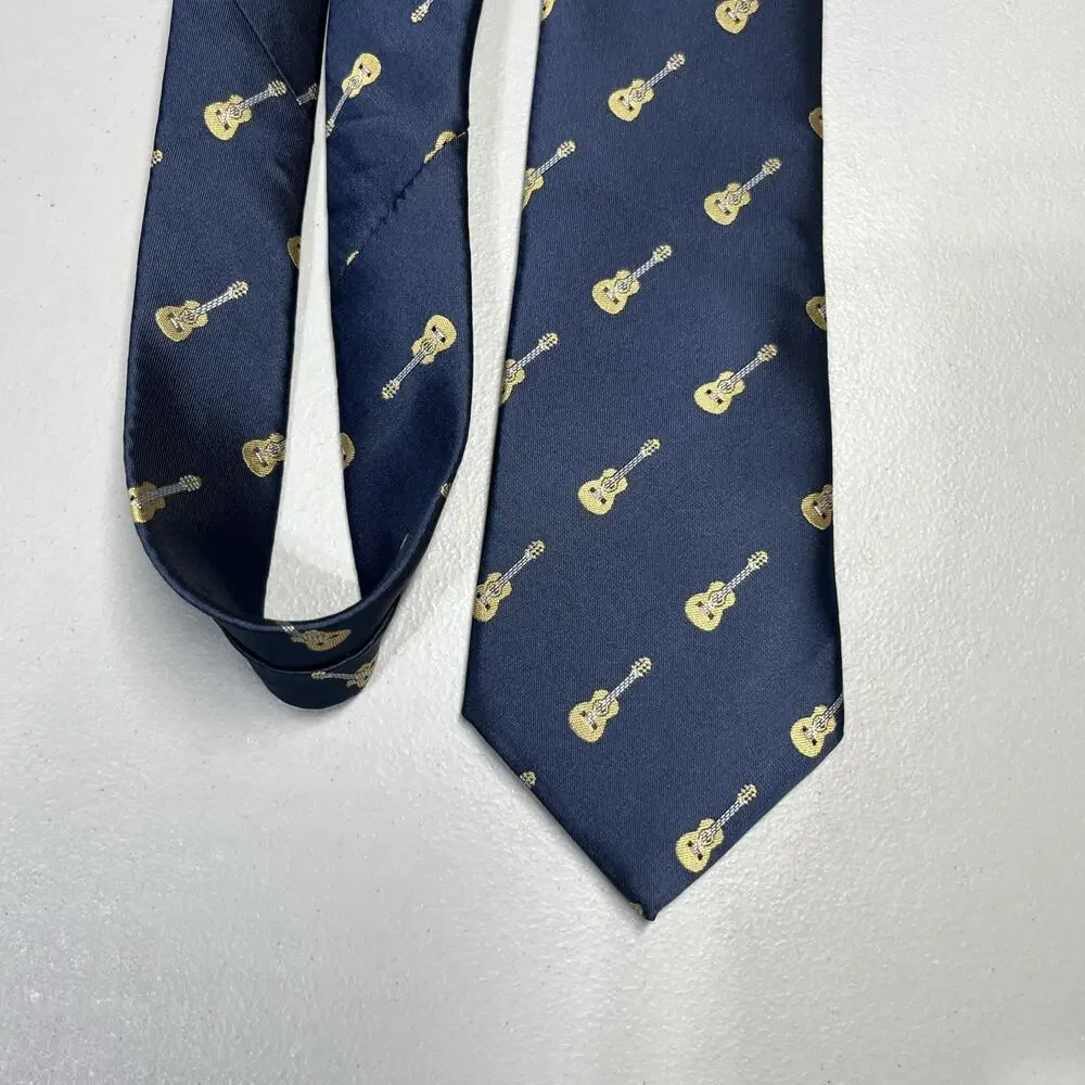 Barry Wang Guitar Violin Silk Neck Tie Navy Blue